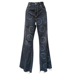 American Eagle Low Rise Baggy Flare Smiley Face Jeans Women's Size 12 Long